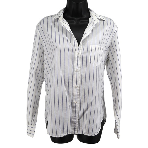 Frank & Eileen Tops - Frank & Eileen Eileen White Blue Stripe Cotton Linen Button Down Italy Sz S EUC